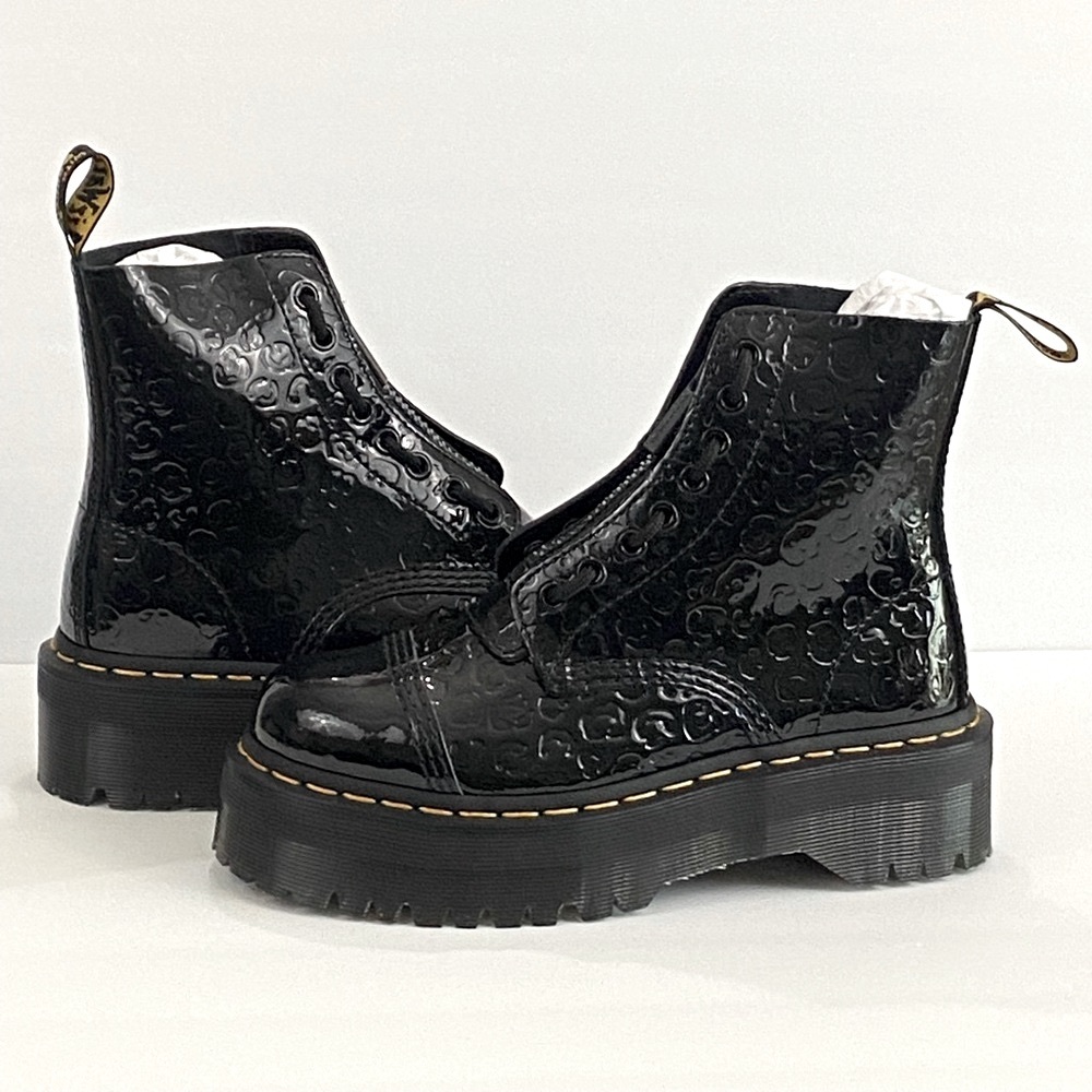 NEW SINCLAIR LEOPARD EMBOSS PATENT LEATHER PLATFORM BOOTS - Picture 7 of 9